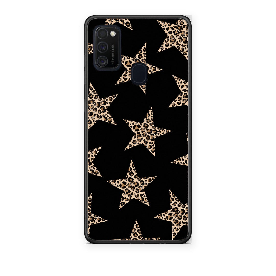Θήκη Samsung Galaxy M21 / M30s Leopard Stars on Black από τη Smartfits με σχέδιο στο πίσω μέρος και μαύρο περίβλημα | Samsung Galaxy M21 / M30s Leopard Stars on Black case with colorful back and black bezels