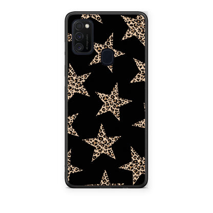 Θήκη Samsung Galaxy M21 / M30s Leopard Stars on Black από τη Smartfits με σχέδιο στο πίσω μέρος και μαύρο περίβλημα | Samsung Galaxy M21 / M30s Leopard Stars on Black case with colorful back and black bezels
