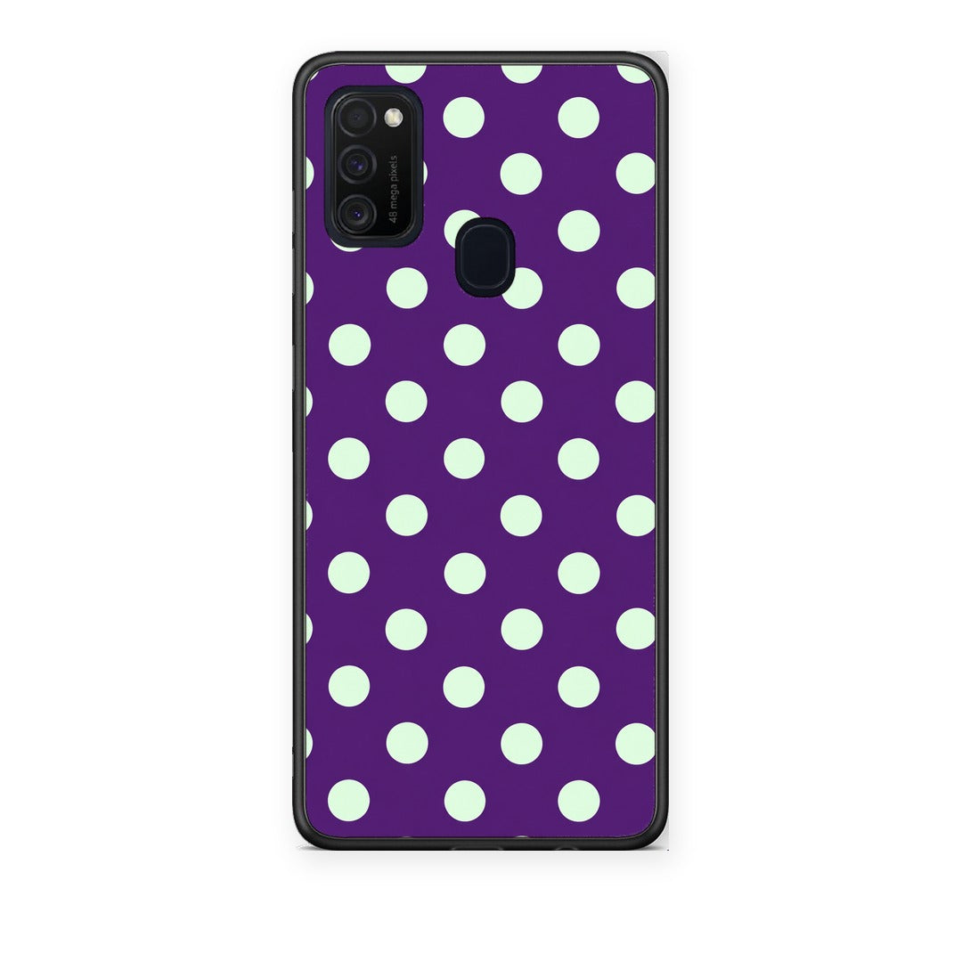 Θήκη Samsung Galaxy M21 / M30s Mint Polka Dots on Purple από τη Smartfits με σχέδιο στο πίσω μέρος και μαύρο περίβλημα | Samsung Galaxy M21 / M30s Mint Polka Dots on Purple case with colorful back and black bezels