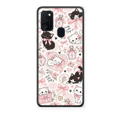 Θήκη Samsung Galaxy M21 / M30s Pink Bows and Kittens Collage από τη Smartfits με σχέδιο στο πίσω μέρος και μαύρο περίβλημα | Samsung Galaxy M21 / M30s Pink Bows and Kittens Collage case with colorful back and black bezels