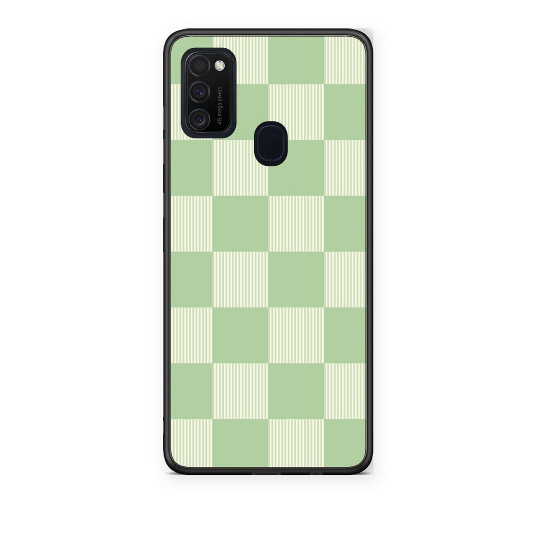 Θήκη Samsung Galaxy M21 / M30s Sage and Cream Striped Checks από τη Smartfits με σχέδιο στο πίσω μέρος και μαύρο περίβλημα | Samsung Galaxy M21 / M30s Sage and Cream Striped Checks case with colorful back and black bezels