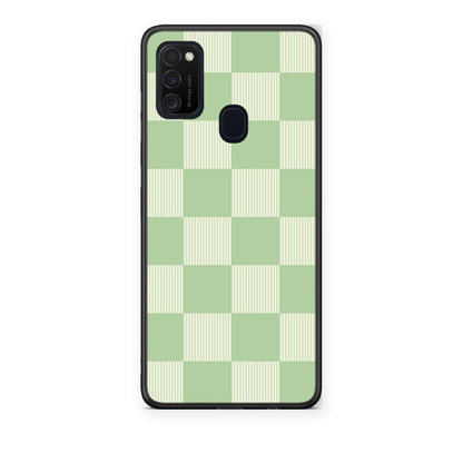 Θήκη Samsung Galaxy M21 / M30s Sage and Cream Striped Checks από τη Smartfits με σχέδιο στο πίσω μέρος και μαύρο περίβλημα | Samsung Galaxy M21 / M30s Sage and Cream Striped Checks case with colorful back and black bezels