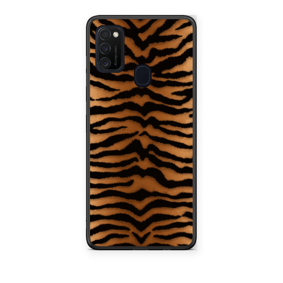 Θήκη Samsung Galaxy M21 / M30s Tiger Print Orange and Black από τη Smartfits με σχέδιο στο πίσω μέρος και μαύρο περίβλημα | Samsung Galaxy M21 / M30s Tiger Print Orange and Black case with colorful back and black bezels