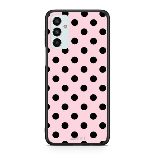 Θήκη Samsung Galaxy M23 / F23 Black Polka Dots on Pink από τη Smartfits με σχέδιο στο πίσω μέρος και μαύρο περίβλημα | Samsung Galaxy M23 / F23 Black Polka Dots on Pink case with colorful back and black bezels