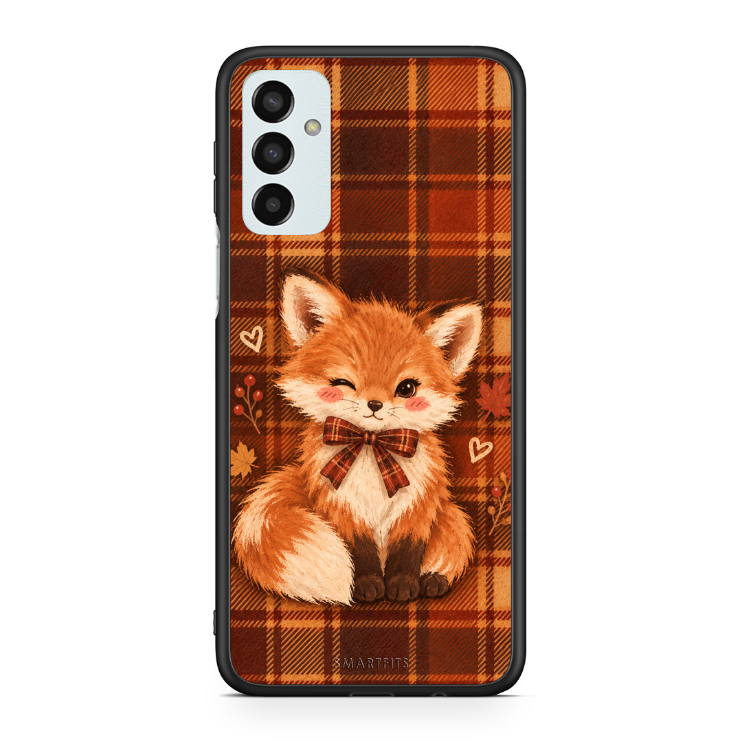 Θήκη Samsung Galaxy M23 / F23 Fox on Autumn Tartan από τη Smartfits με σχέδιο στο πίσω μέρος και μαύρο περίβλημα | Samsung Galaxy M23 / F23 Fox on Autumn Tartan case with colorful back and black bezels