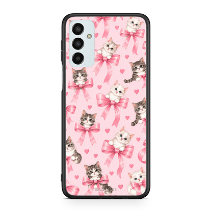 Θήκη Samsung Galaxy M23 / F23 Kittens and Pink Bows on Pink από τη Smartfits με σχέδιο στο πίσω μέρος και μαύρο περίβλημα | Samsung Galaxy M23 / F23 Kittens and Pink Bows on Pink case with colorful back and black bezels