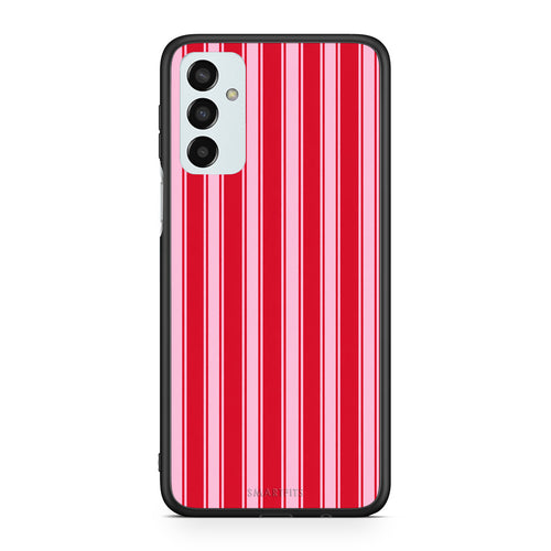 Θήκη Samsung Galaxy M23 / F23 Red and Pink Vertical Pinstripes από τη Smartfits με σχέδιο στο πίσω μέρος και μαύρο περίβλημα | Samsung Galaxy M23 / F23 Red and Pink Vertical Pinstripes case with colorful back and black bezels