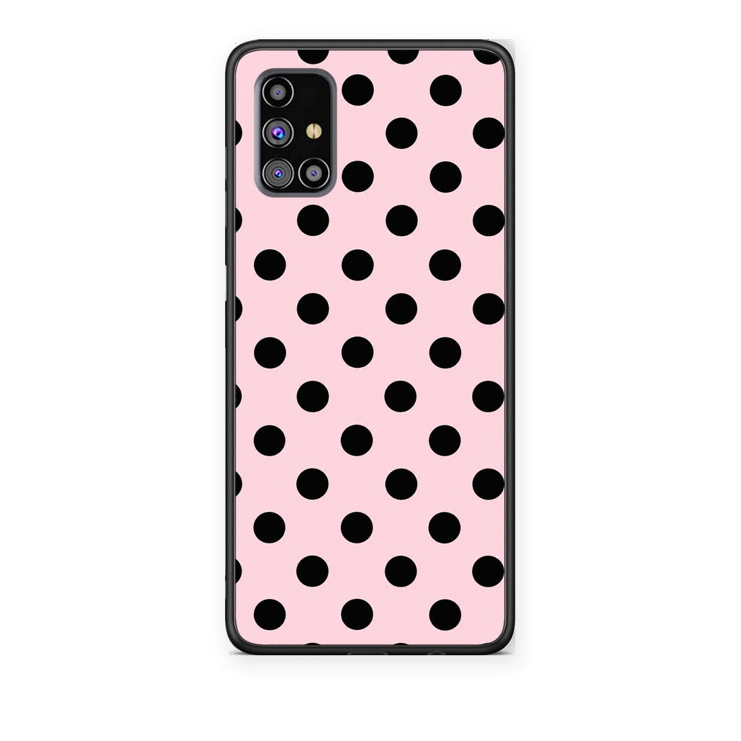 Θήκη Samsung Galaxy M31s Black Polka Dots on Pink από τη Smartfits με σχέδιο στο πίσω μέρος και μαύρο περίβλημα | Samsung Galaxy M31s Black Polka Dots on Pink case with colorful back and black bezels