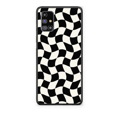 Θήκη Samsung Galaxy M31s Black and Cream Wavy Checkerboard από τη Smartfits με σχέδιο στο πίσω μέρος και μαύρο περίβλημα | Samsung Galaxy M31s Black and Cream Wavy Checkerboard case with colorful back and black bezels