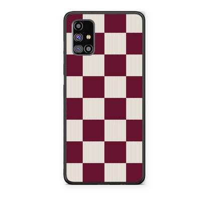 Θήκη Samsung Galaxy M31s Burgundy and Cream Striped Checks από τη Smartfits με σχέδιο στο πίσω μέρος και μαύρο περίβλημα | Samsung Galaxy M31s Burgundy and Cream Striped Checks case with colorful back and black bezels