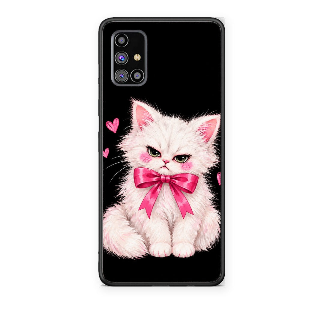 Θήκη Samsung Galaxy M31s Grumpy Party Kitten on Black από τη Smartfits με σχέδιο στο πίσω μέρος και μαύρο περίβλημα | Samsung Galaxy M31s Grumpy Party Kitten on Black case with colorful back and black bezels