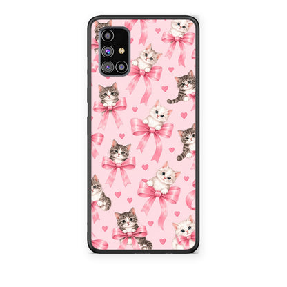 Θήκη Samsung Galaxy M31s Kittens and Pink Bows on Pink από τη Smartfits με σχέδιο στο πίσω μέρος και μαύρο περίβλημα | Samsung Galaxy M31s Kittens and Pink Bows on Pink case with colorful back and black bezels