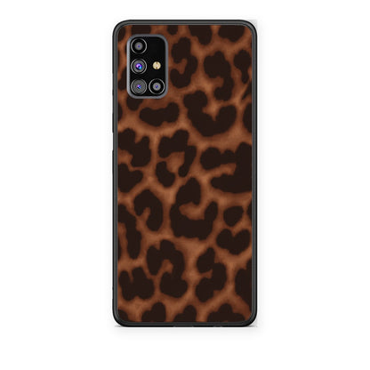 Θήκη Samsung Galaxy M31s Leopard Print Dark Brown από τη Smartfits με σχέδιο στο πίσω μέρος και μαύρο περίβλημα | Samsung Galaxy M31s Leopard Print Dark Brown case with colorful back and black bezels