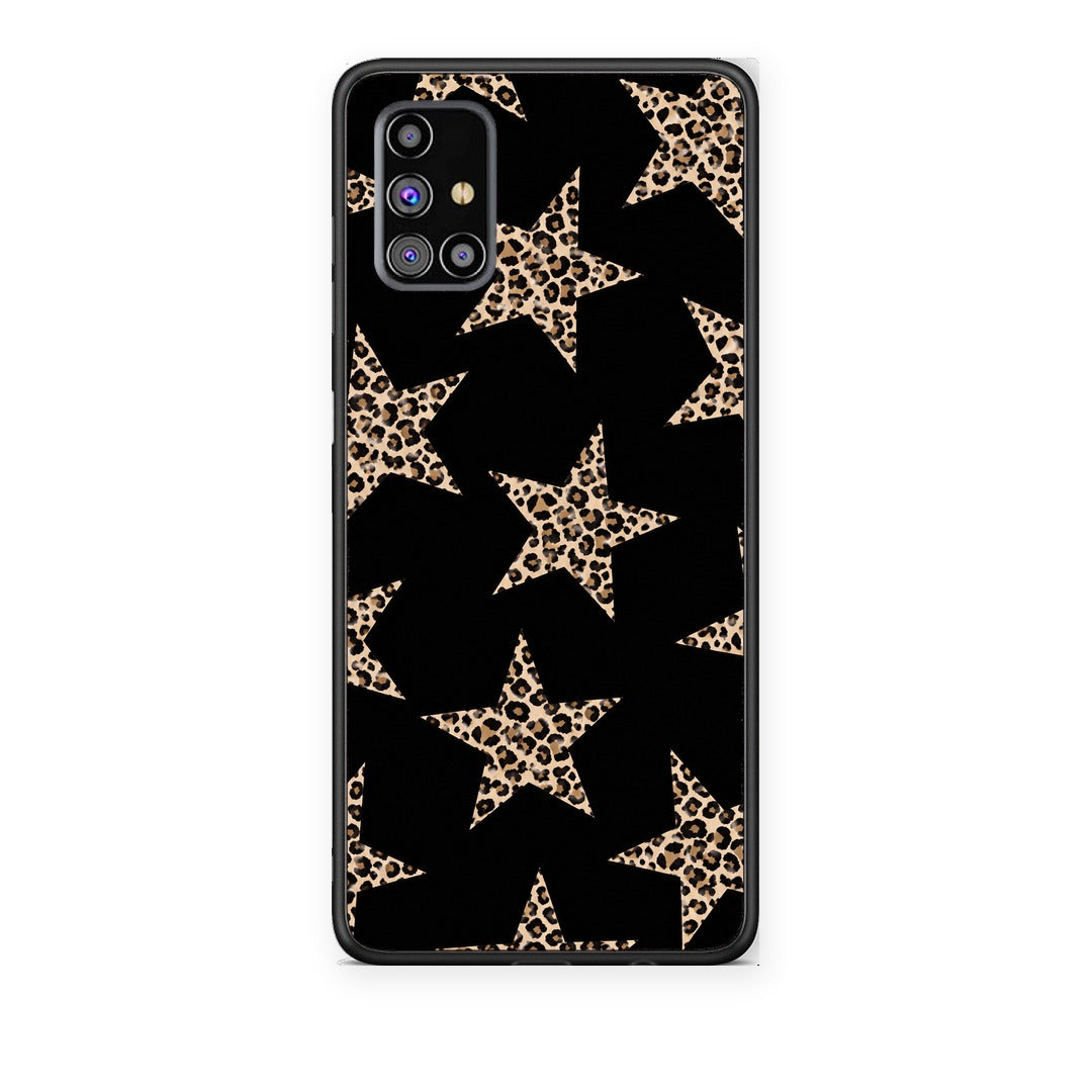 Θήκη Samsung Galaxy M31s Leopard Stars on Black από τη Smartfits με σχέδιο στο πίσω μέρος και μαύρο περίβλημα | Samsung Galaxy M31s Leopard Stars on Black case with colorful back and black bezels