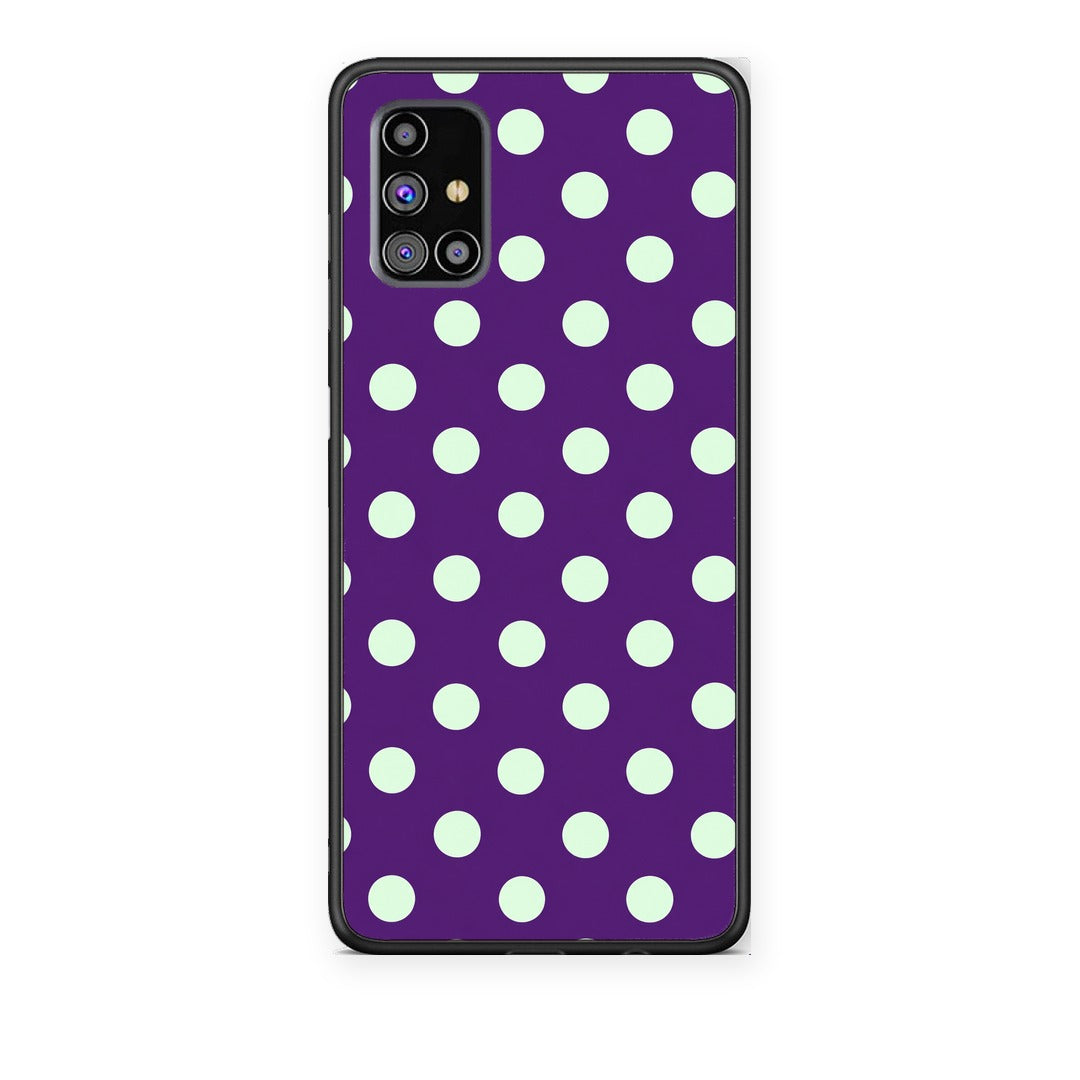 Θήκη Samsung Galaxy M31s Mint Polka Dots on Purple από τη Smartfits με σχέδιο στο πίσω μέρος και μαύρο περίβλημα | Samsung Galaxy M31s Mint Polka Dots on Purple case with colorful back and black bezels
