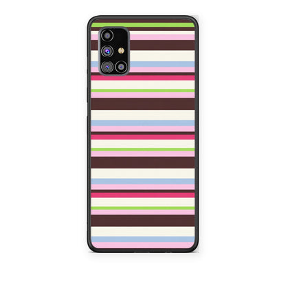 Θήκη Samsung Galaxy M31s Multicolour Horizontal Stripes από τη Smartfits με σχέδιο στο πίσω μέρος και μαύρο περίβλημα | Samsung Galaxy M31s Multicolour Horizontal Stripes case with colorful back and black bezels