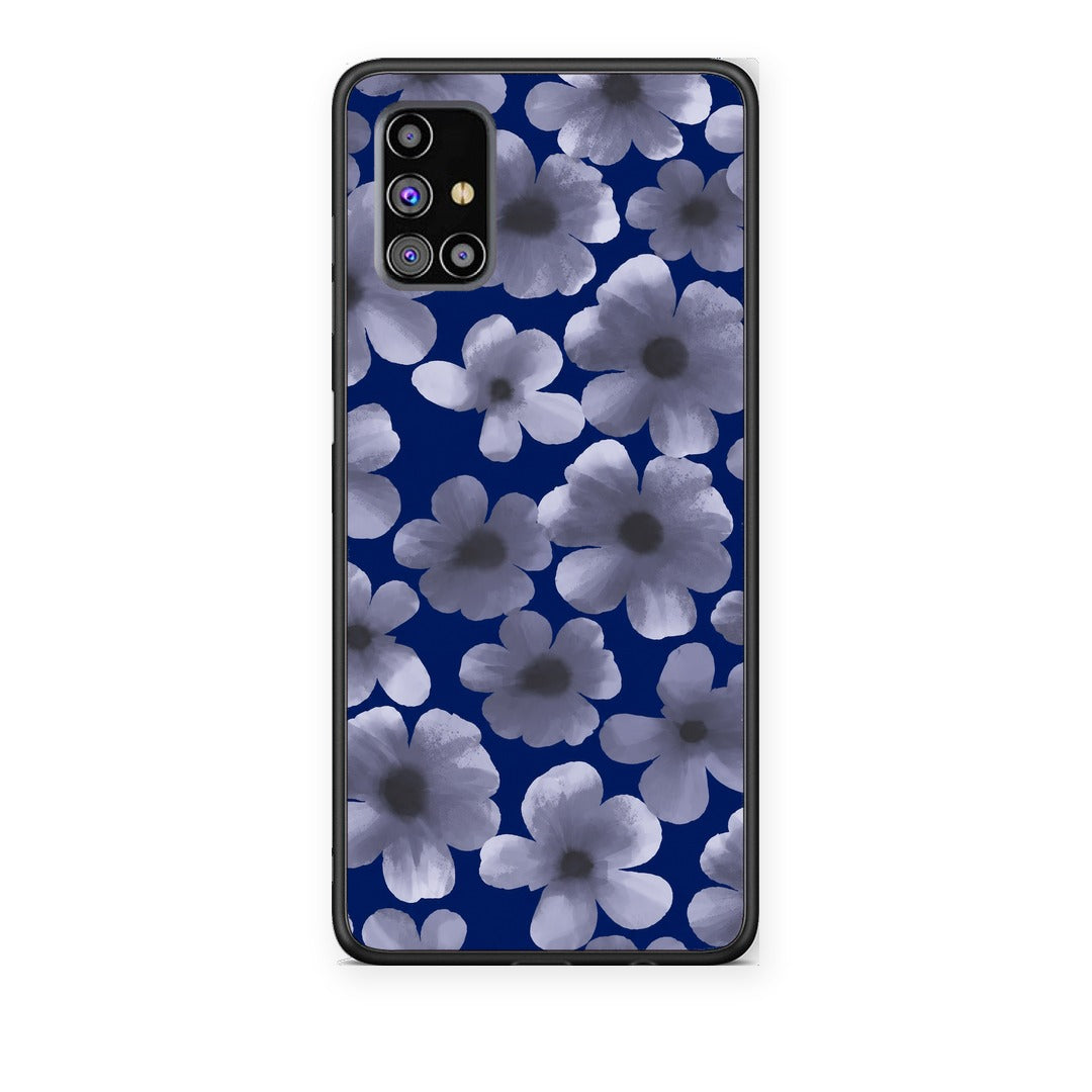 Θήκη Samsung Galaxy M31s Pale Blue Flowers on Navy από τη Smartfits με σχέδιο στο πίσω μέρος και μαύρο περίβλημα | Samsung Galaxy M31s Pale Blue Flowers on Navy case with colorful back and black bezels