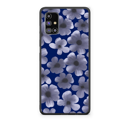 Θήκη Samsung Galaxy M31s Pale Blue Flowers on Navy από τη Smartfits με σχέδιο στο πίσω μέρος και μαύρο περίβλημα | Samsung Galaxy M31s Pale Blue Flowers on Navy case with colorful back and black bezels