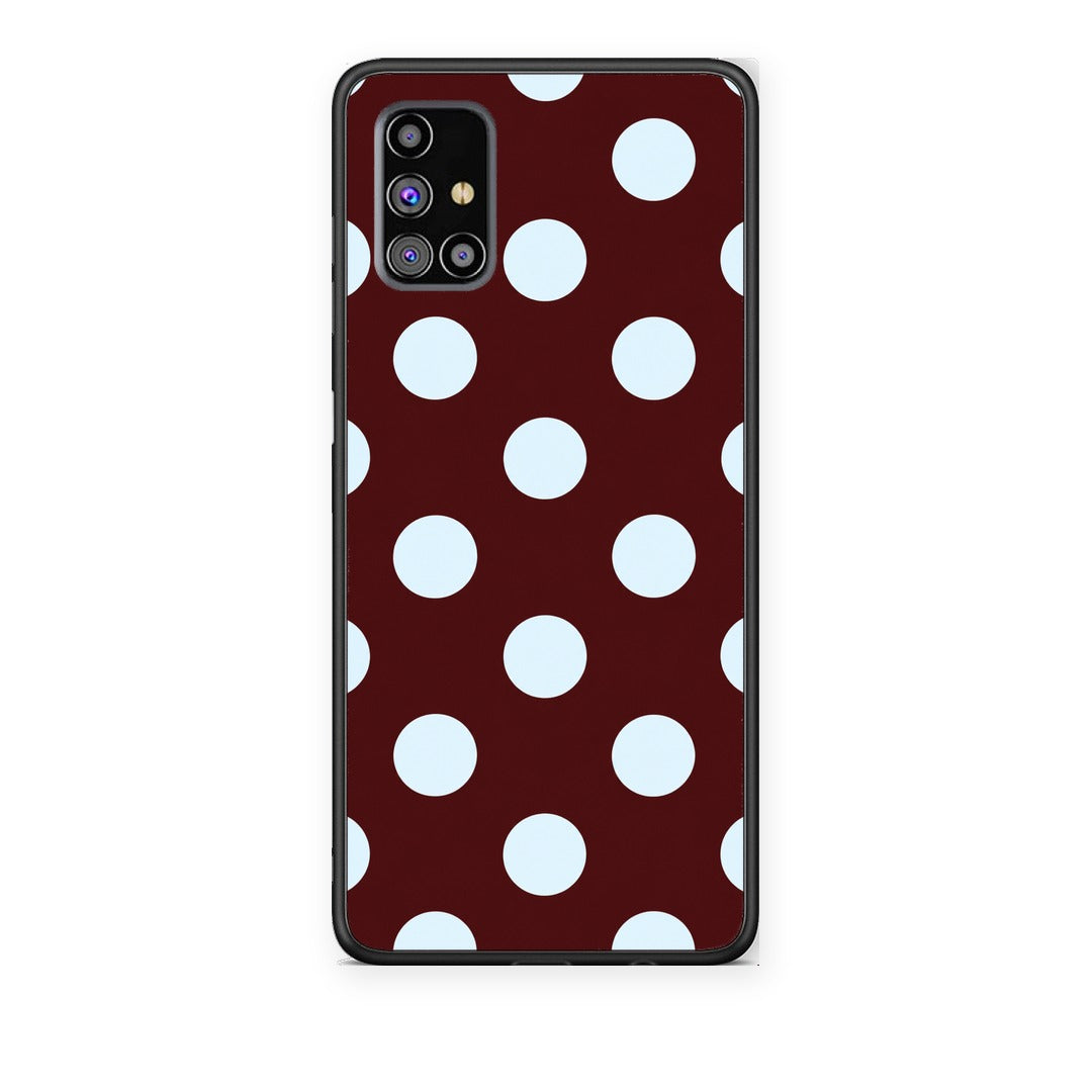 Θήκη Samsung Galaxy M31s Pale Blue Large Polka Dots on Burgundy από τη Smartfits με σχέδιο στο πίσω μέρος και μαύρο περίβλημα | Samsung Galaxy M31s Pale Blue Large Polka Dots on Burgundy case with colorful back and black bezels