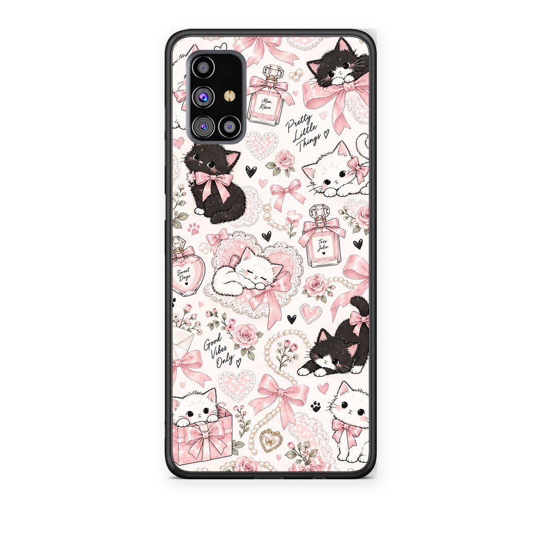 Θήκη Samsung Galaxy M31s Pink Bows and Kittens Collage από τη Smartfits με σχέδιο στο πίσω μέρος και μαύρο περίβλημα | Samsung Galaxy M31s Pink Bows and Kittens Collage case with colorful back and black bezels