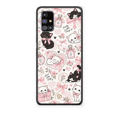 Θήκη Samsung Galaxy M31s Pink Bows and Kittens Collage από τη Smartfits με σχέδιο στο πίσω μέρος και μαύρο περίβλημα | Samsung Galaxy M31s Pink Bows and Kittens Collage case with colorful back and black bezels