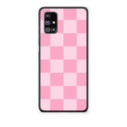 Θήκη Samsung Galaxy M31s Pink and White Striped Checks από τη Smartfits με σχέδιο στο πίσω μέρος και μαύρο περίβλημα | Samsung Galaxy M31s Pink and White Striped Checks case with colorful back and black bezels