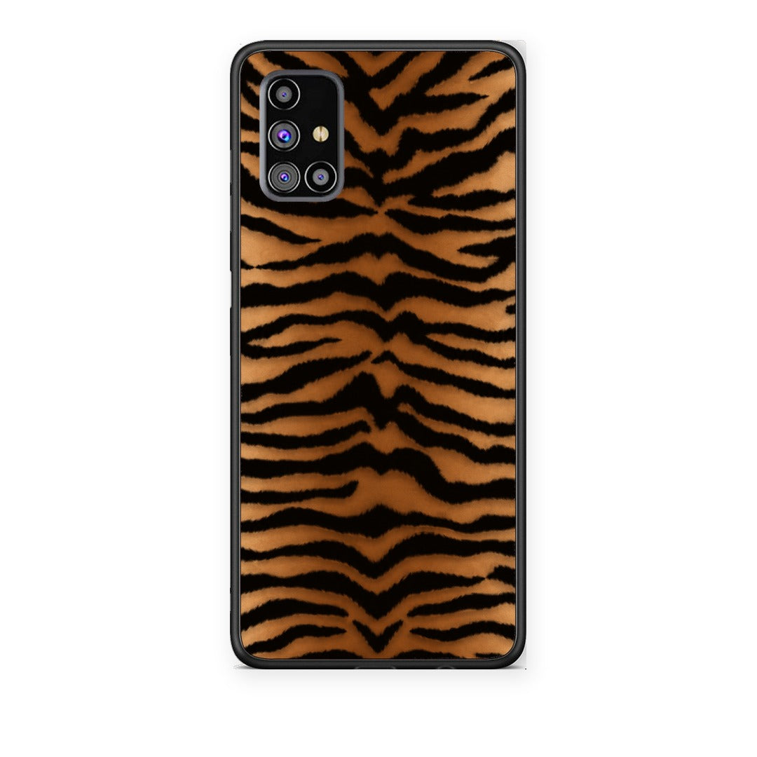 Θήκη Samsung Galaxy M31s Tiger Print Orange and Black από τη Smartfits με σχέδιο στο πίσω μέρος και μαύρο περίβλημα | Samsung Galaxy M31s Tiger Print Orange and Black case with colorful back and black bezels