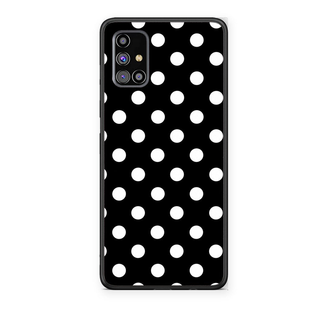 Θήκη Samsung Galaxy M31s White Polka Dots on Black από τη Smartfits με σχέδιο στο πίσω μέρος και μαύρο περίβλημα | Samsung Galaxy M31s White Polka Dots on Black case with colorful back and black bezels
