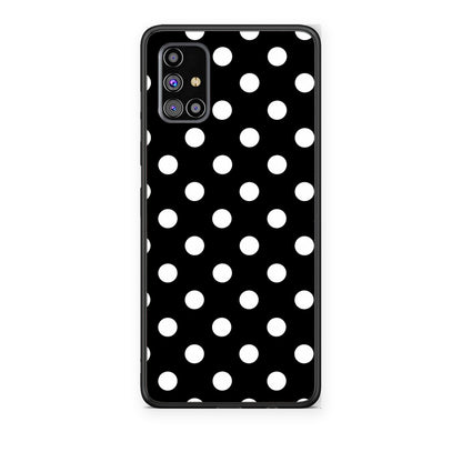 Θήκη Samsung Galaxy M31s White Polka Dots on Black από τη Smartfits με σχέδιο στο πίσω μέρος και μαύρο περίβλημα | Samsung Galaxy M31s White Polka Dots on Black case with colorful back and black bezels