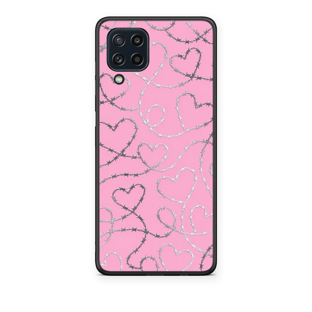 Θήκη Samsung Galaxy M32 4G / M22 Barbed Wire Hearts on Pink από τη Smartfits με σχέδιο στο πίσω μέρος και μαύρο περίβλημα | Samsung Galaxy M32 4G / M22 Barbed Wire Hearts on Pink case with colorful back and black bezels