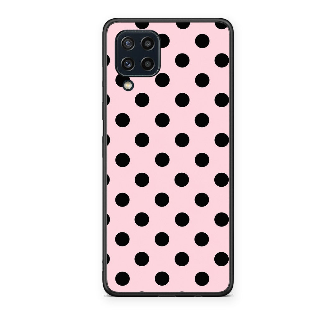 Θήκη Samsung Galaxy M32 4G / M22 Black Polka Dots on Pink από τη Smartfits με σχέδιο στο πίσω μέρος και μαύρο περίβλημα | Samsung Galaxy M32 4G / M22 Black Polka Dots on Pink case with colorful back and black bezels