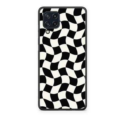 Θήκη Samsung Galaxy M32 4G / M22 Black and Cream Wavy Checkerboard από τη Smartfits με σχέδιο στο πίσω μέρος και μαύρο περίβλημα | Samsung Galaxy M32 4G / M22 Black and Cream Wavy Checkerboard case with colorful back and black bezels