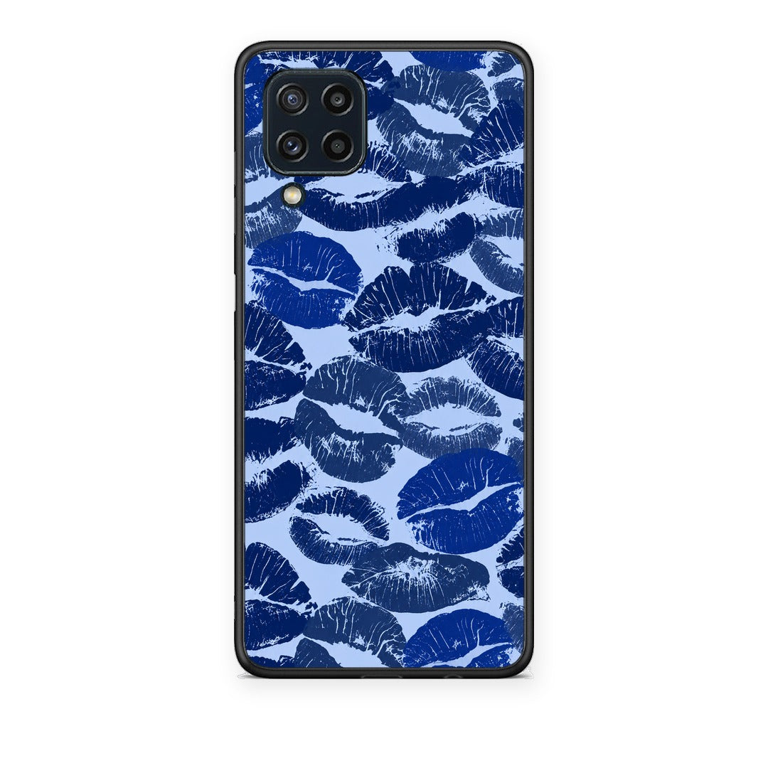 Θήκη Samsung Galaxy M32 4G / M22 Blue Lipstick Kisses από τη Smartfits με σχέδιο στο πίσω μέρος και μαύρο περίβλημα | Samsung Galaxy M32 4G / M22 Blue Lipstick Kisses case with colorful back and black bezels