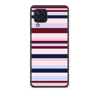 Θήκη Samsung Galaxy M32 4G / M22 Burgundy Pink and Blue Horizontal Stripes από τη Smartfits με σχέδιο στο πίσω μέρος και μαύρο περίβλημα | Samsung Galaxy M32 4G / M22 Burgundy Pink and Blue Horizontal Stripes case with colorful back and black bezels