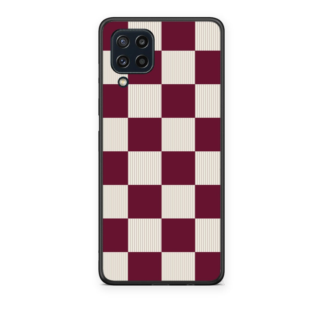 Θήκη Samsung Galaxy M32 4G / M22 Burgundy and Cream Striped Checks από τη Smartfits με σχέδιο στο πίσω μέρος και μαύρο περίβλημα | Samsung Galaxy M32 4G / M22 Burgundy and Cream Striped Checks case with colorful back and black bezels
