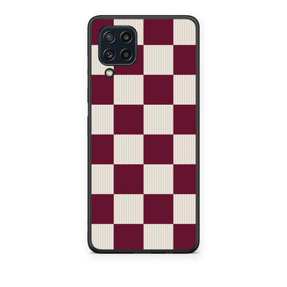 Θήκη Samsung Galaxy M32 4G / M22 Burgundy and Cream Striped Checks από τη Smartfits με σχέδιο στο πίσω μέρος και μαύρο περίβλημα | Samsung Galaxy M32 4G / M22 Burgundy and Cream Striped Checks case with colorful back and black bezels