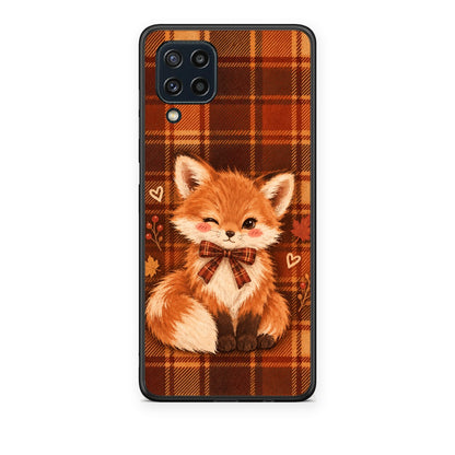 Θήκη Samsung Galaxy M32 4G / M22 Fox on Autumn Tartan από τη Smartfits με σχέδιο στο πίσω μέρος και μαύρο περίβλημα | Samsung Galaxy M32 4G / M22 Fox on Autumn Tartan case with colorful back and black bezels