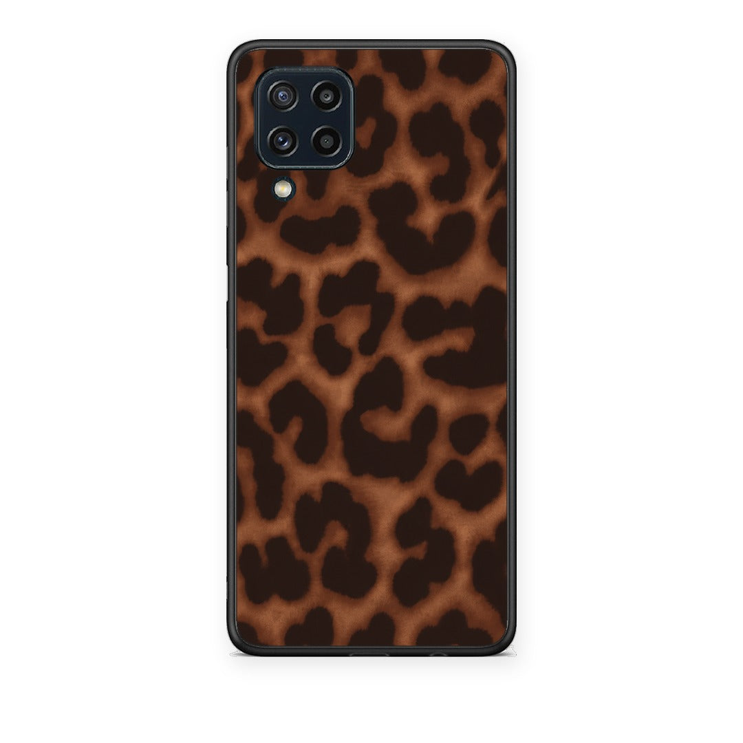 Θήκη Samsung Galaxy M32 4G / M22 Leopard Print Dark Brown από τη Smartfits με σχέδιο στο πίσω μέρος και μαύρο περίβλημα | Samsung Galaxy M32 4G / M22 Leopard Print Dark Brown case with colorful back and black bezels