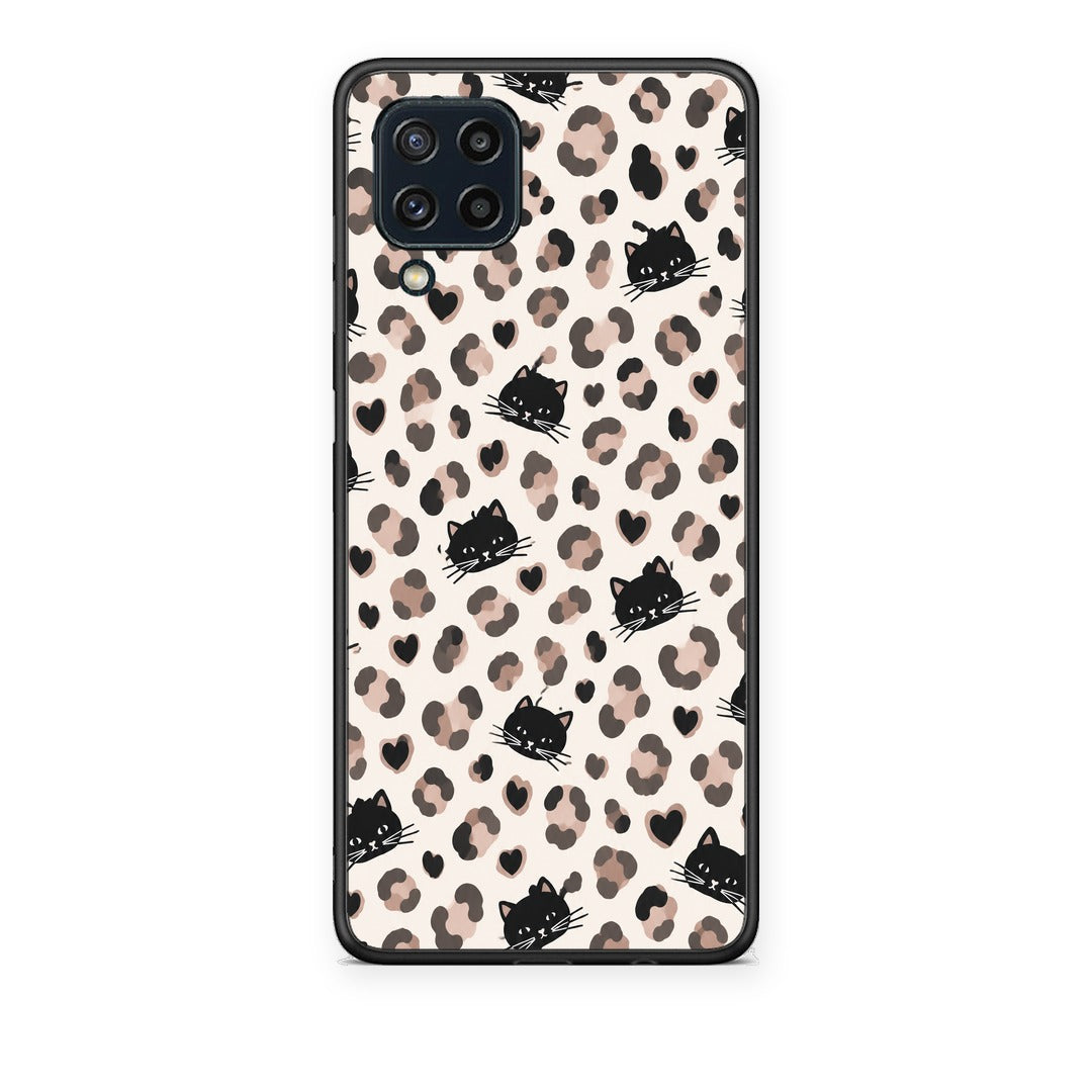 Θήκη Samsung Galaxy M32 4G / M22 Leopard Spots and Black Cats on Cream από τη Smartfits με σχέδιο στο πίσω μέρος και μαύρο περίβλημα | Samsung Galaxy M32 4G / M22 Leopard Spots and Black Cats on Cream case with colorful back and black bezels