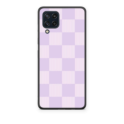 Θήκη Samsung Galaxy M32 4G / M22 Lilac and Cream Striped Checks από τη Smartfits με σχέδιο στο πίσω μέρος και μαύρο περίβλημα | Samsung Galaxy M32 4G / M22 Lilac and Cream Striped Checks case with colorful back and black bezels