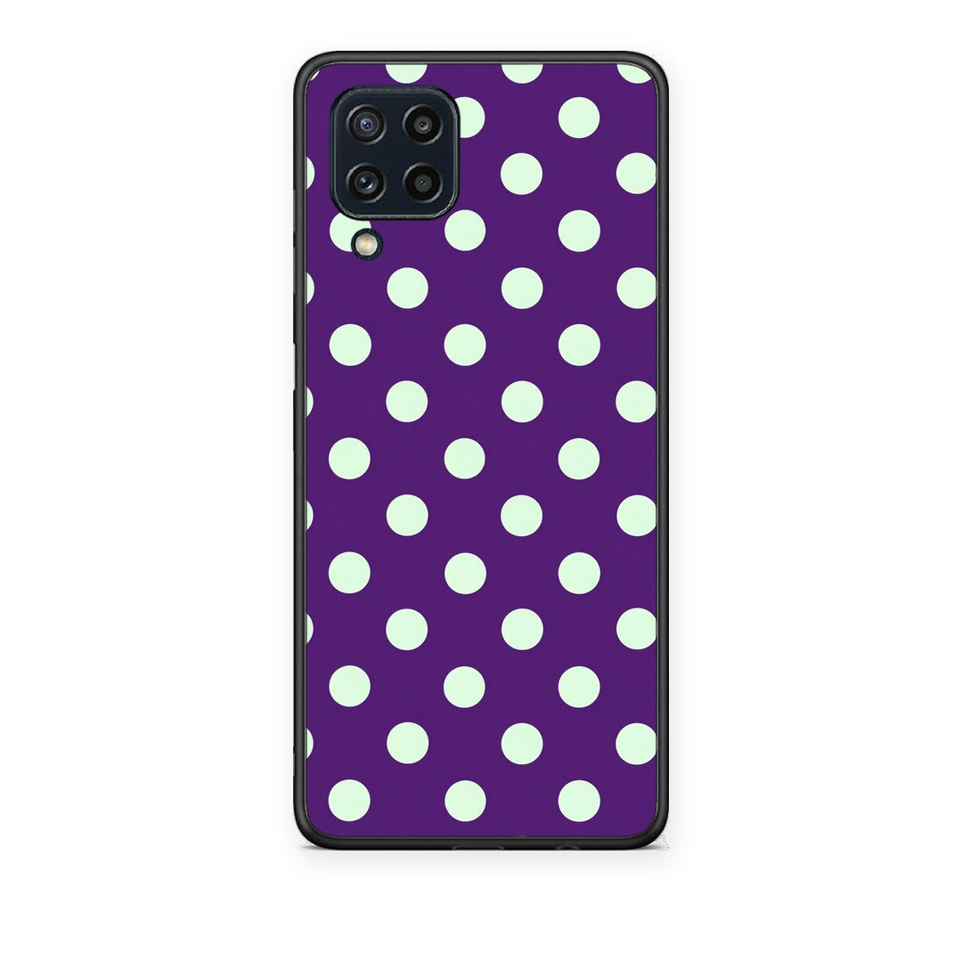 Θήκη Samsung Galaxy M32 4G / M22 Mint Polka Dots on Purple από τη Smartfits με σχέδιο στο πίσω μέρος και μαύρο περίβλημα | Samsung Galaxy M32 4G / M22 Mint Polka Dots on Purple case with colorful back and black bezels