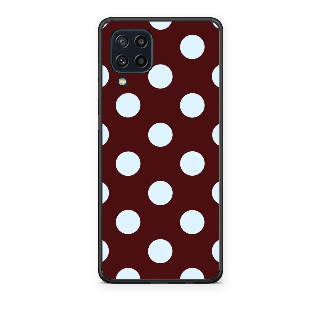 Θήκη Samsung Galaxy M32 4G / M22 Pale Blue Large Polka Dots on Burgundy από τη Smartfits με σχέδιο στο πίσω μέρος και μαύρο περίβλημα | Samsung Galaxy M32 4G / M22 Pale Blue Large Polka Dots on Burgundy case with colorful back and black bezels