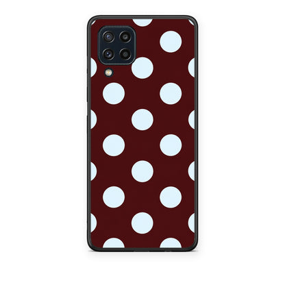 Θήκη Samsung Galaxy M32 4G / M22 Pale Blue Large Polka Dots on Burgundy από τη Smartfits με σχέδιο στο πίσω μέρος και μαύρο περίβλημα | Samsung Galaxy M32 4G / M22 Pale Blue Large Polka Dots on Burgundy case with colorful back and black bezels