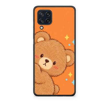 Θήκη Samsung Galaxy M32 4G / M22 Peekaboo Teddy on Orange από τη Smartfits με σχέδιο στο πίσω μέρος και μαύρο περίβλημα | Samsung Galaxy M32 4G / M22 Peekaboo Teddy on Orange case with colorful back and black bezels