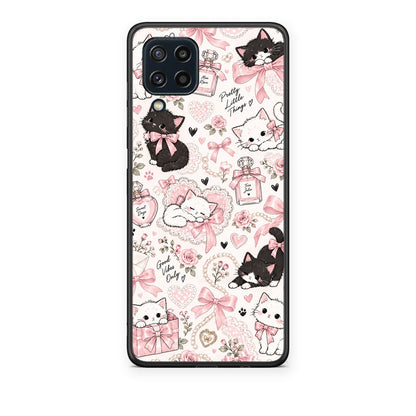 Θήκη Samsung Galaxy M32 4G / M22 Pink Bows and Kittens Collage από τη Smartfits με σχέδιο στο πίσω μέρος και μαύρο περίβλημα | Samsung Galaxy M32 4G / M22 Pink Bows and Kittens Collage case with colorful back and black bezels