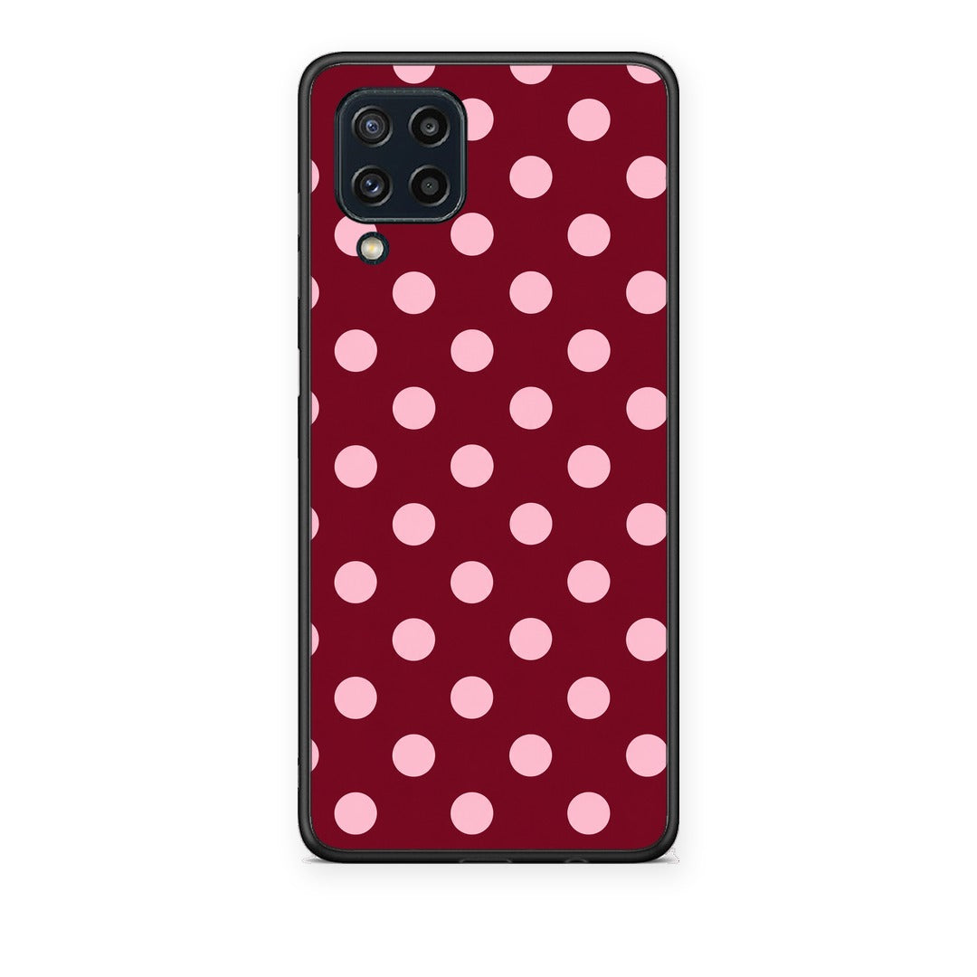 Θήκη Samsung Galaxy M32 4G / M22 Pink Polka Dots on Burgundy από τη Smartfits με σχέδιο στο πίσω μέρος και μαύρο περίβλημα | Samsung Galaxy M32 4G / M22 Pink Polka Dots on Burgundy case with colorful back and black bezels