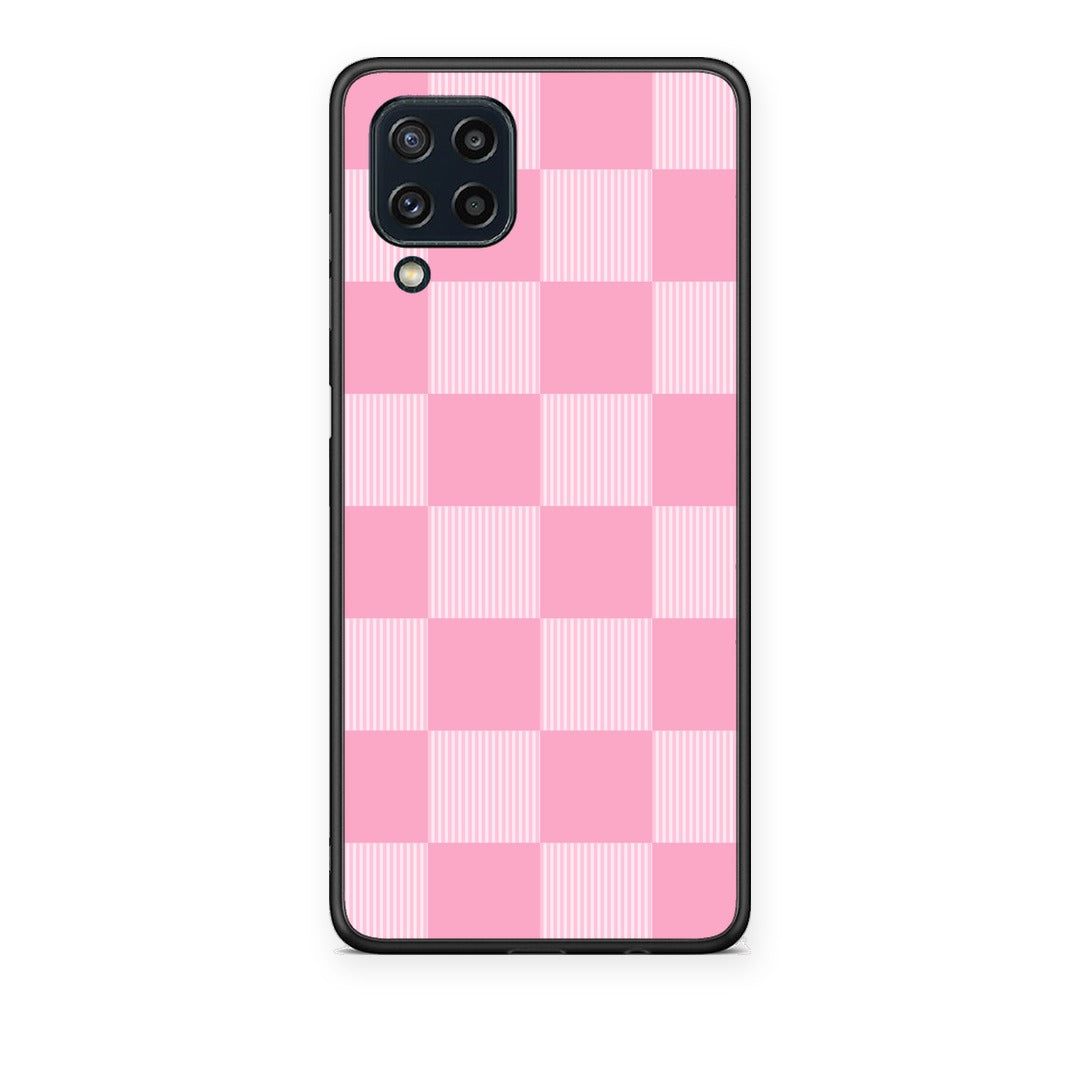 Θήκη Samsung Galaxy M32 4G / M22 Pink and White Striped Checks από τη Smartfits με σχέδιο στο πίσω μέρος και μαύρο περίβλημα | Samsung Galaxy M32 4G / M22 Pink and White Striped Checks case with colorful back and black bezels