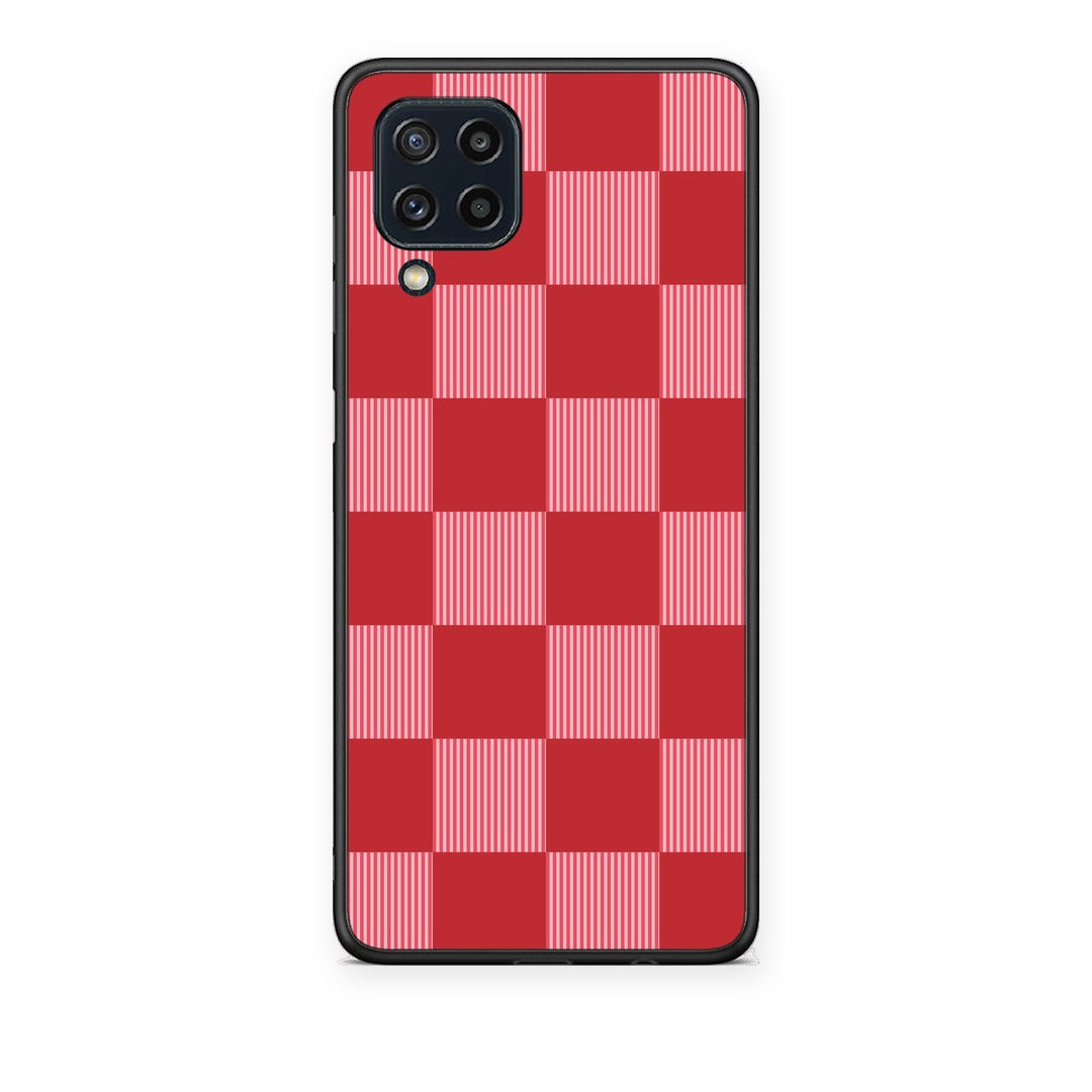 Θήκη Samsung Galaxy M32 4G / M22 Red and Pink Striped Checks από τη Smartfits με σχέδιο στο πίσω μέρος και μαύρο περίβλημα | Samsung Galaxy M32 4G / M22 Red and Pink Striped Checks case with colorful back and black bezels