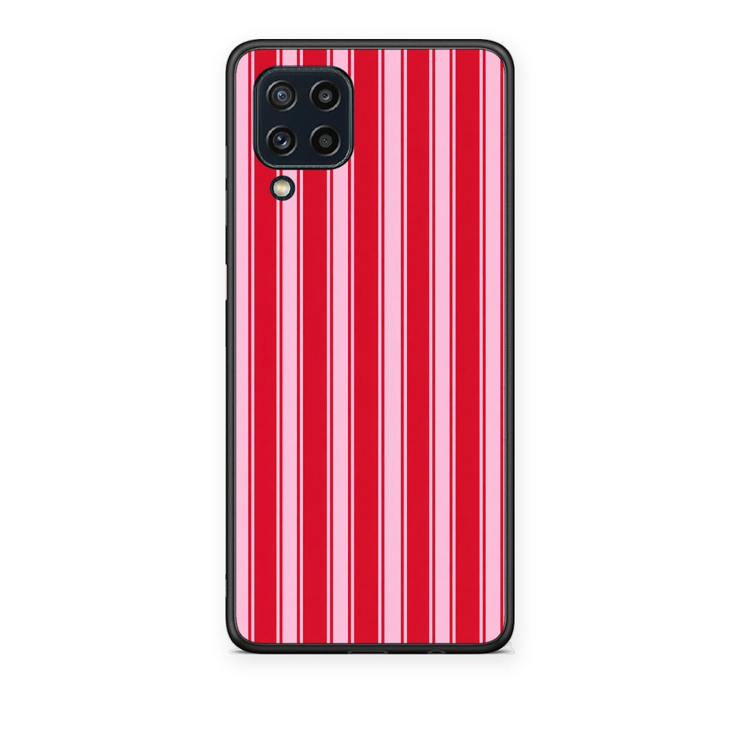 Θήκη Samsung Galaxy M32 4G / M22 Red and Pink Vertical Pinstripes από τη Smartfits με σχέδιο στο πίσω μέρος και μαύρο περίβλημα | Samsung Galaxy M32 4G / M22 Red and Pink Vertical Pinstripes case with colorful back and black bezels