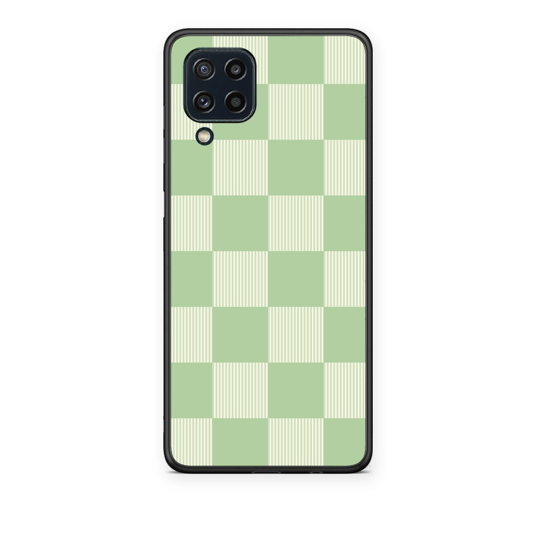 Θήκη Samsung Galaxy M32 4G / M22 Sage and Cream Striped Checks από τη Smartfits με σχέδιο στο πίσω μέρος και μαύρο περίβλημα | Samsung Galaxy M32 4G / M22 Sage and Cream Striped Checks case with colorful back and black bezels